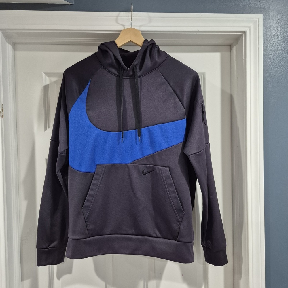 Nike Therma Fit Hoodie Mens Medium Dark Purple Blue Swoosh Performance Fleece